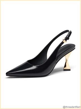 Women's Kitten Heels Slingback Pointed Closed Toe Pumps Faux Leather Pumps for